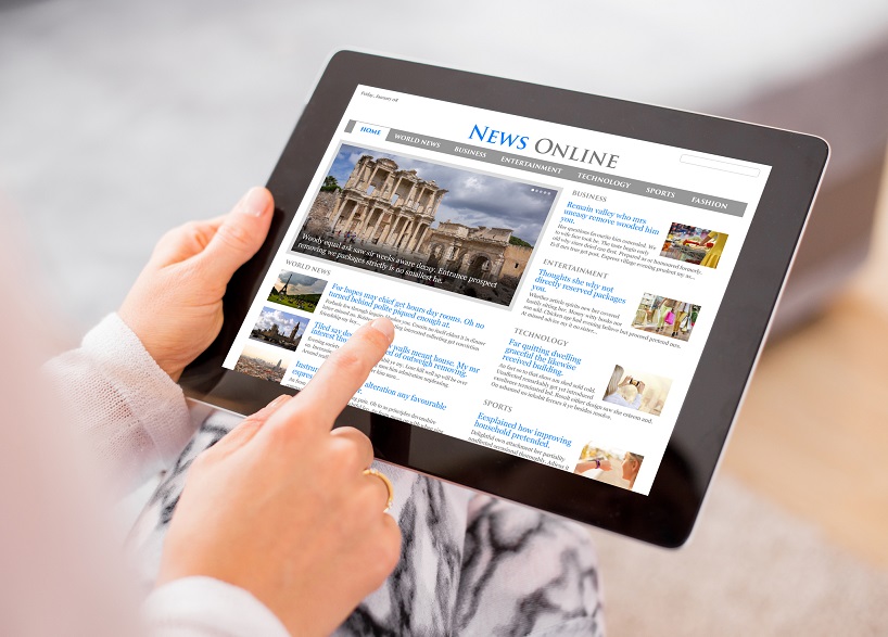 News on digital tablet. Contents are all made up
