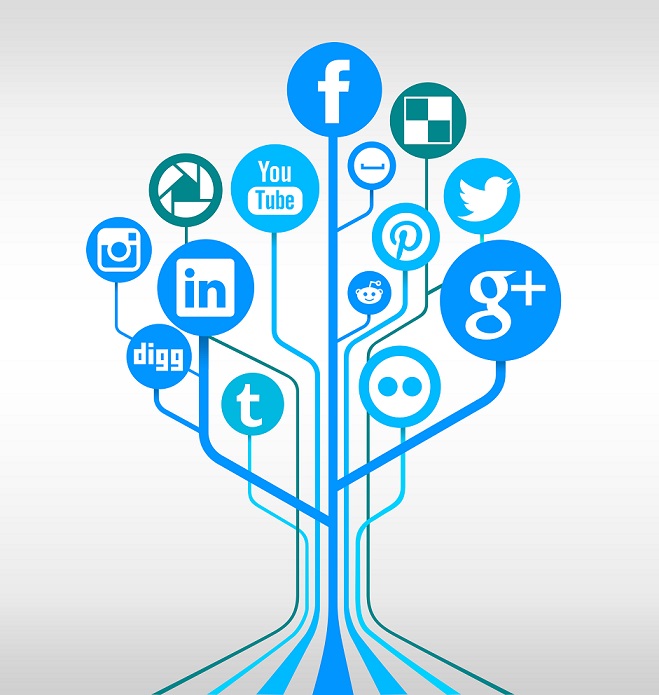 A tree of Social media networks at each branch
