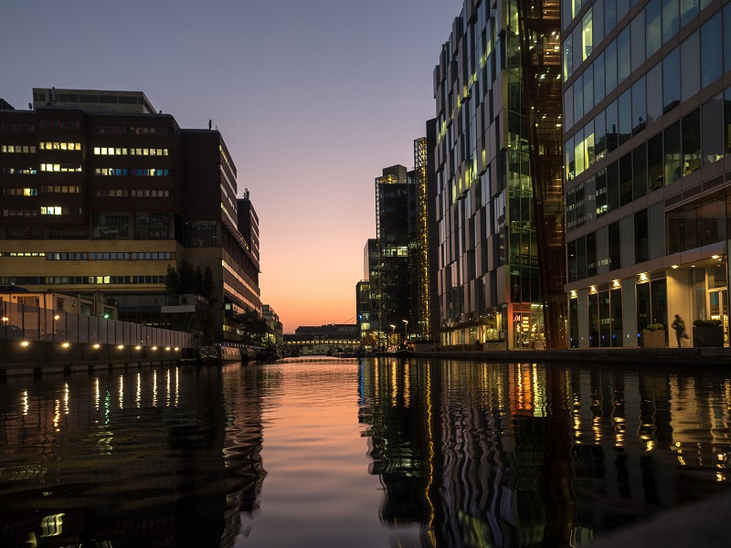 iverside Modern Buildings Paddington at sunset