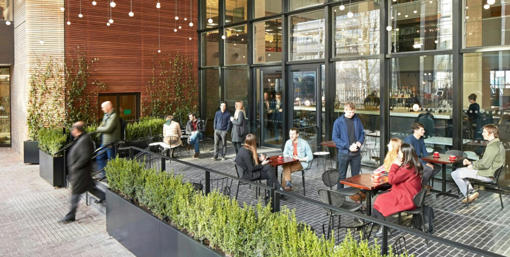 Outdoor seating area in White Chapel, London Serviced Offices